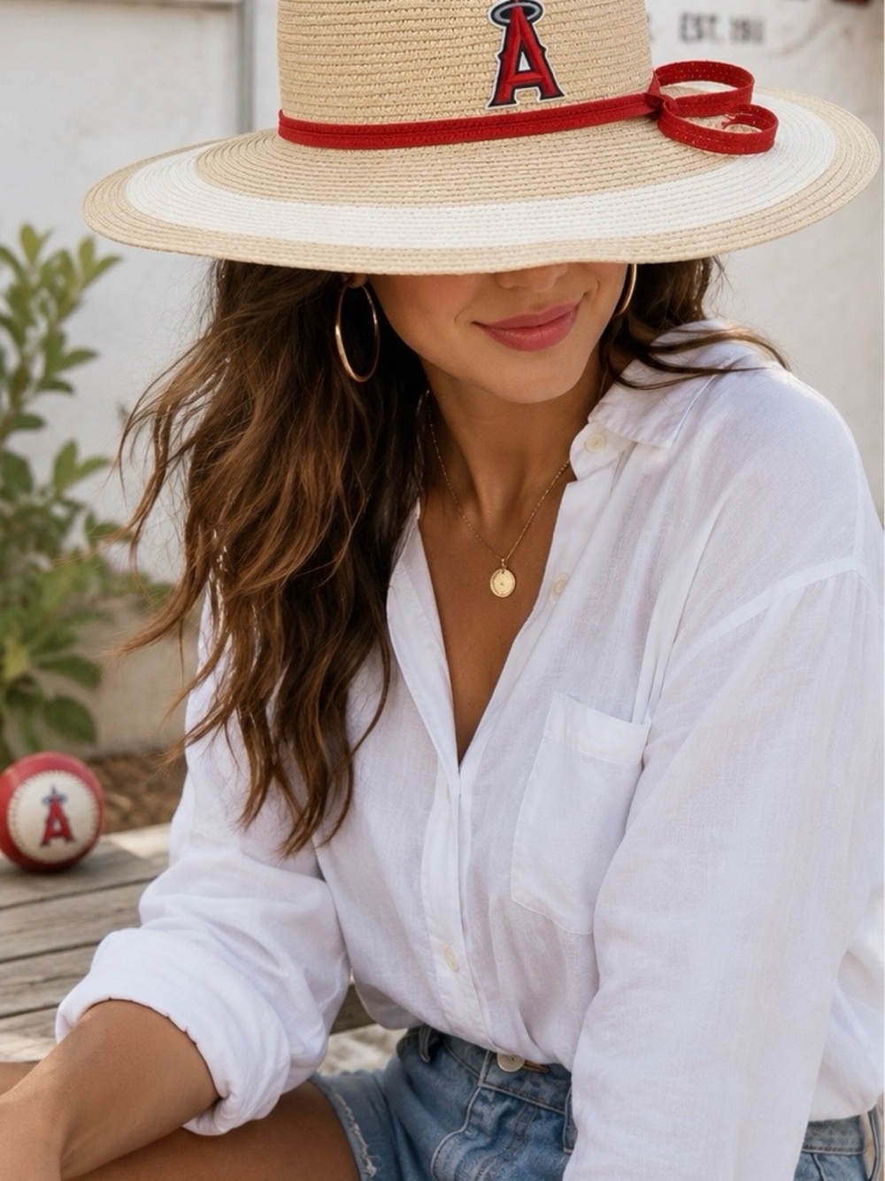 NWT Timeless by Francesca Angels Straw Sun Hat Red Trim One Size